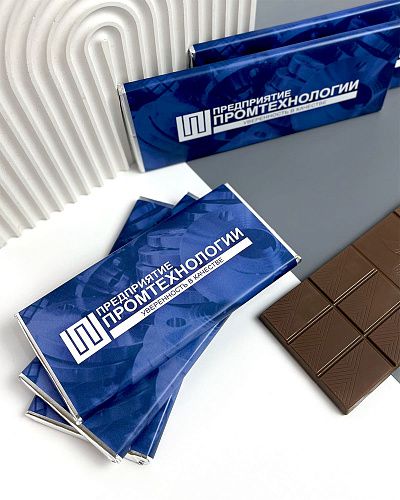 Шоколад с логотипом 90 г Тёмный 55 % какао, Классика, Россия Бумажная этикетка.